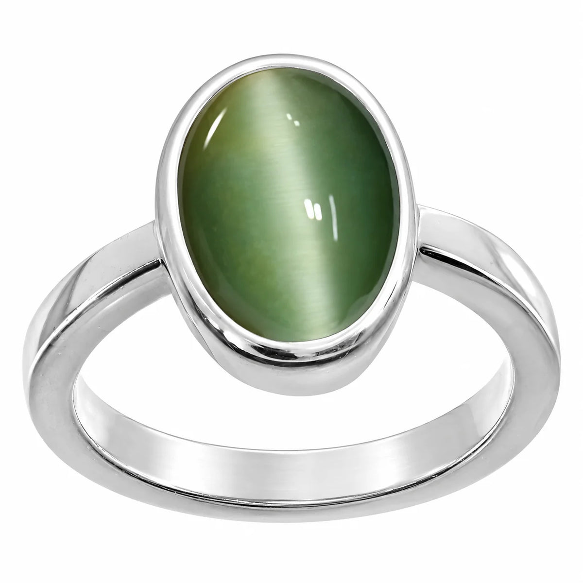 Cat’s Eye Lehsuniya Oval Cabochon Gemstone Ring in Silver