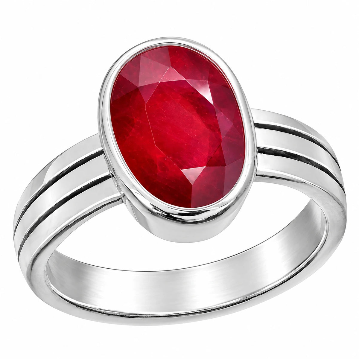 Ruby Manik Oval Gemstone Ring in Silver